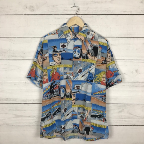 Harley-Davidson Other - Vintage 1990s Harley Davidson Comic Hawaiian Shirt